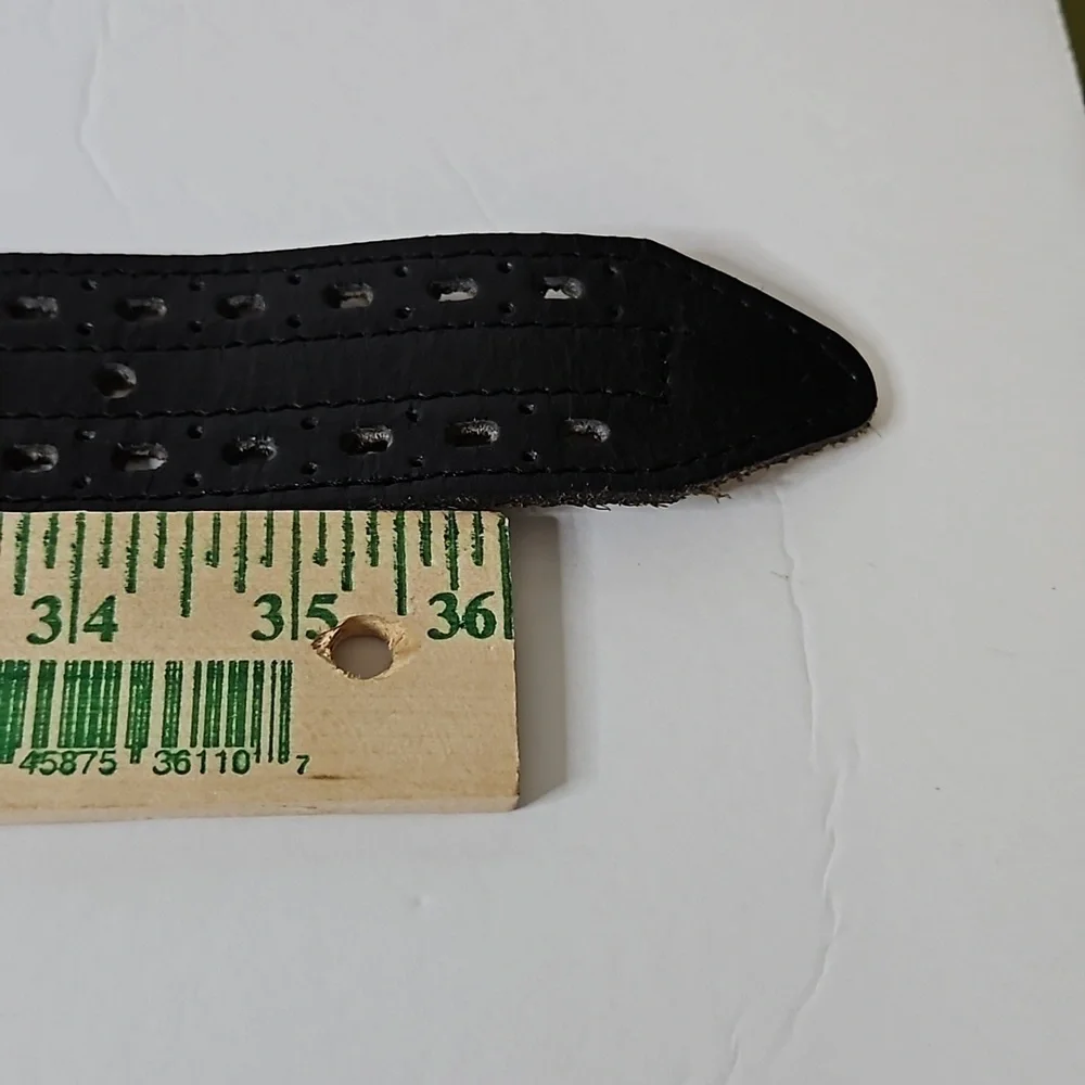 Leather Belt with Silvertone Buckle Black Pre-owned